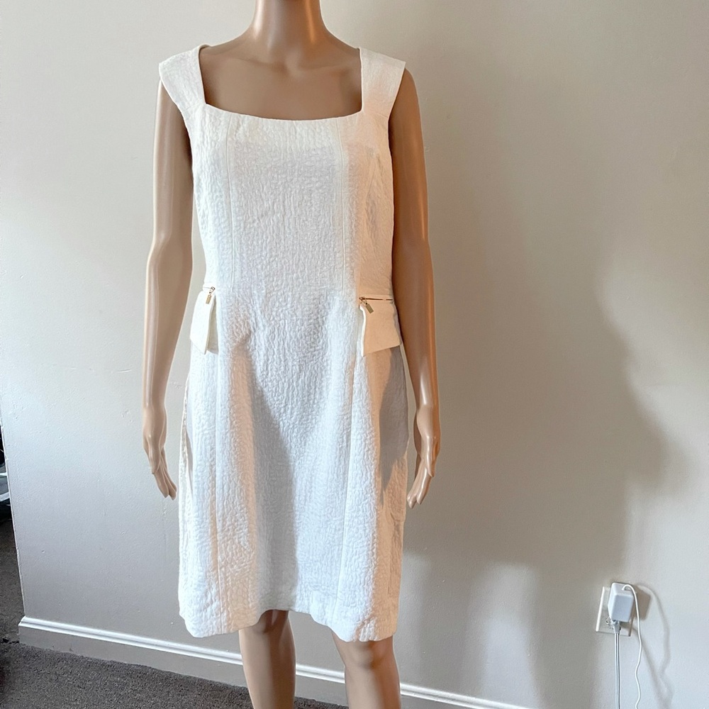 Calvin Klein white midi dress, size 14 Cotton and polyester